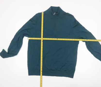 Marks and Spencer Autograph Men's Green Merino Wool Half Zip Jumper XL