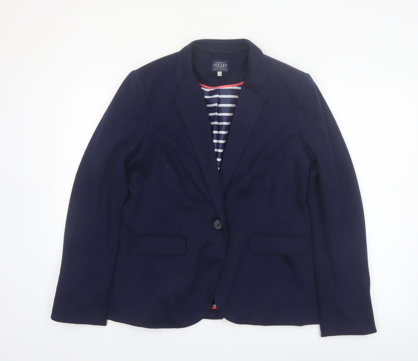 Joules Women's Blue Blazer Jacket UK 14 Classic Tailored Single-Breasted