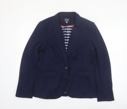 Joules Women's Blue Blazer Jacket UK 14 Classic Tailored Single-Breasted