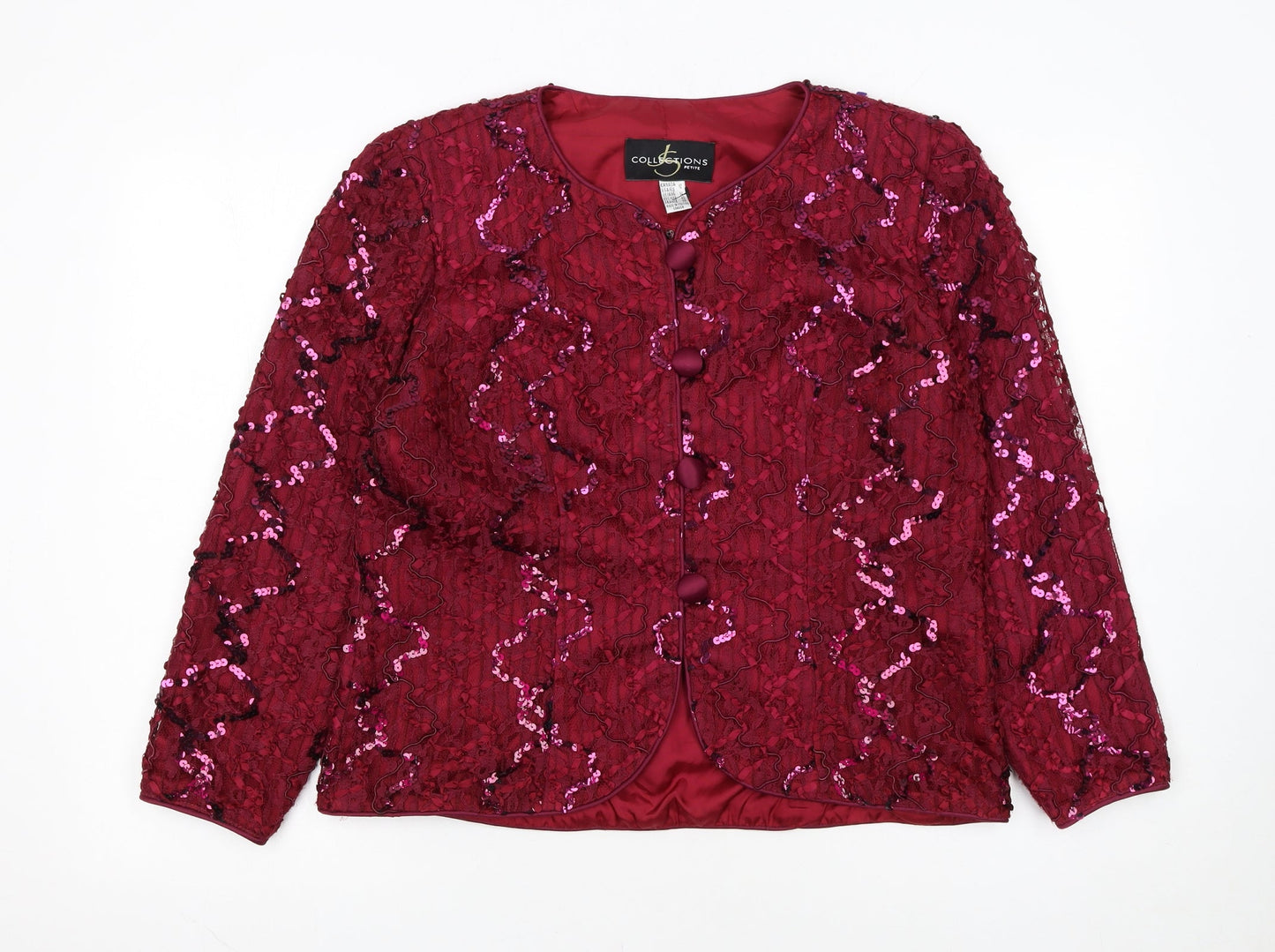 JS Collections Petite Burgundy Sequin Evening Jacket UK 14