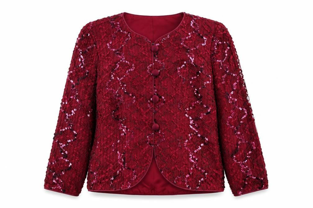 JS Collections Petite Burgundy Sequin Evening Jacket UK 14