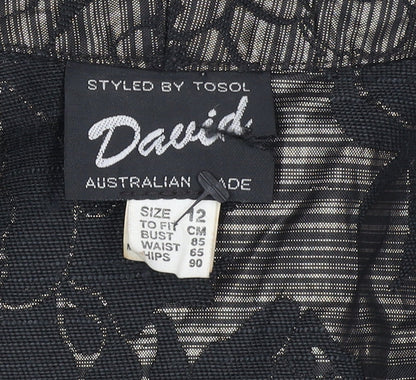 David Women Black Floral Lace Mid-Length Blazer Size 12