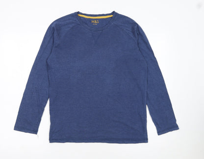 Marks and Spencer Boys Blue Long Sleeve Cotton Blend Crew Neck T-Shirt 13-14 Years