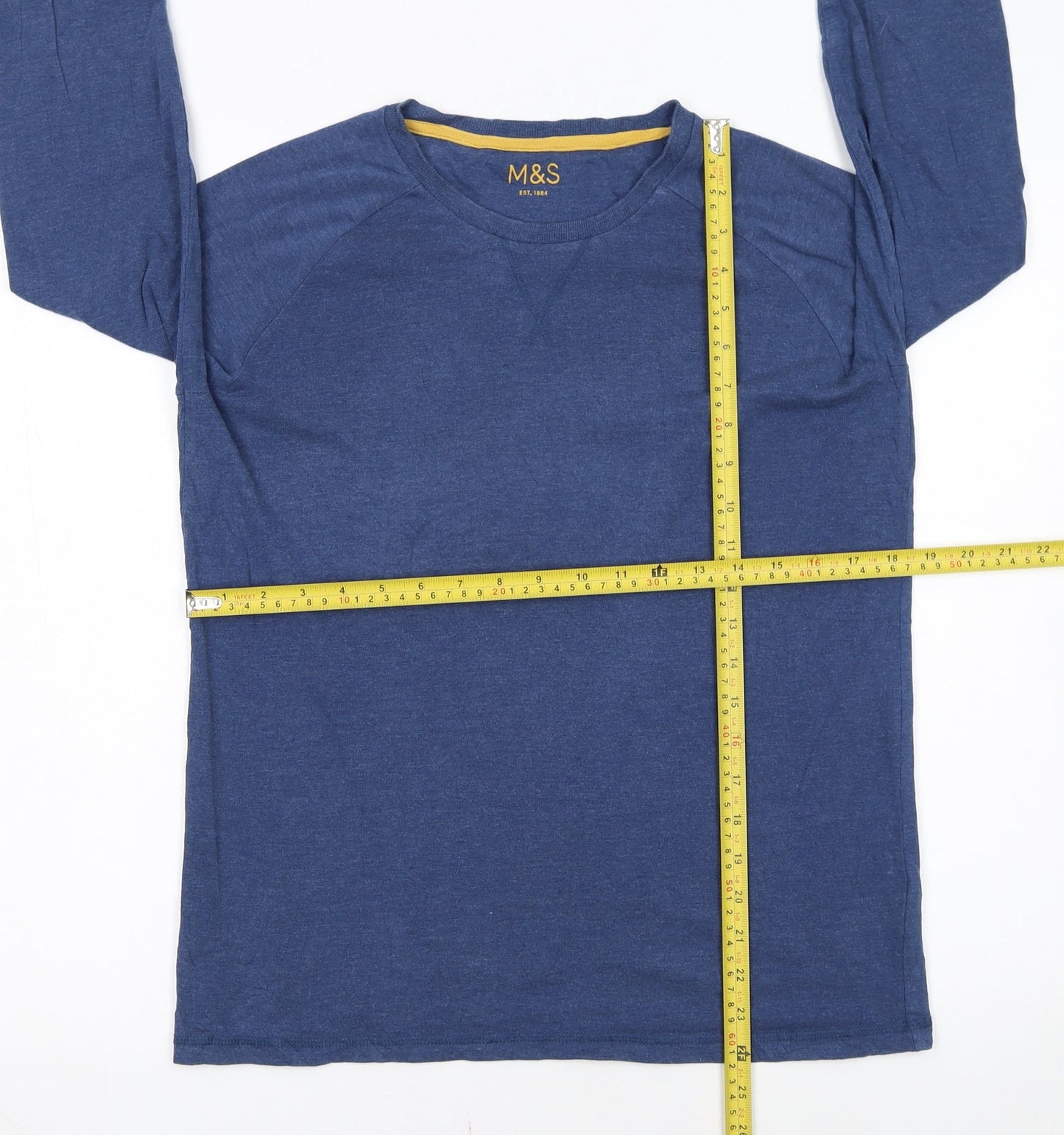 Marks and Spencer Boys Blue Long Sleeve Cotton Blend Crew Neck T-Shirt 13-14 Years