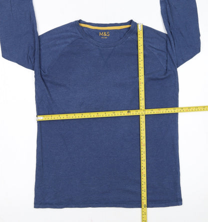 Marks and Spencer Boys Blue Long Sleeve Cotton Blend Crew Neck T-Shirt 13-14 Years