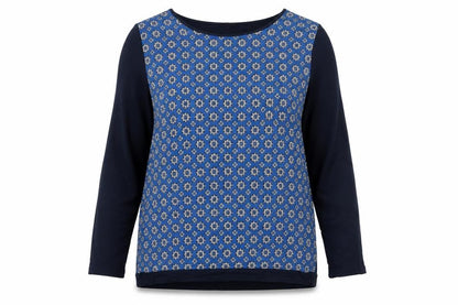 Caroll Women's Blue Geometric Long Sleeve Pullover Jumper Size 14