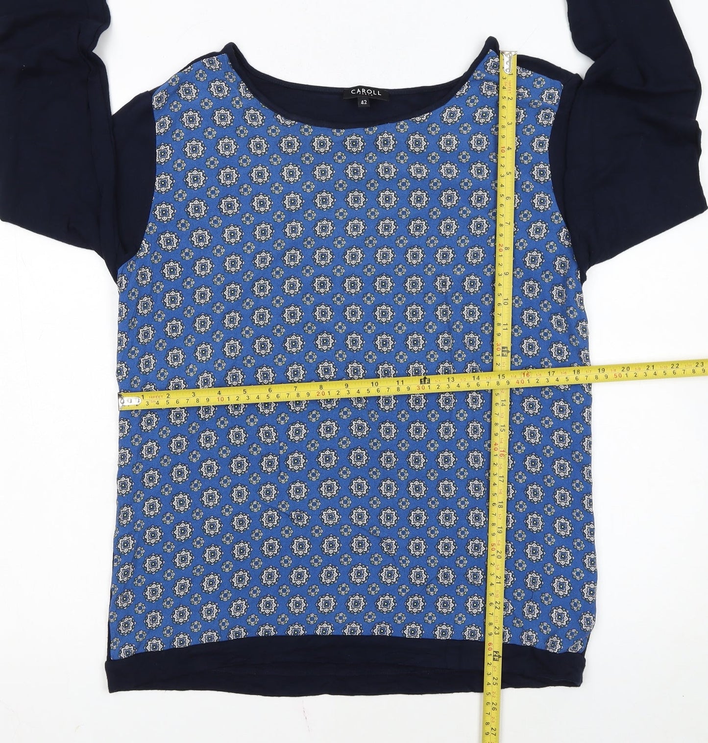 Caroll Women's Blue Geometric Long Sleeve Pullover Jumper Size 14