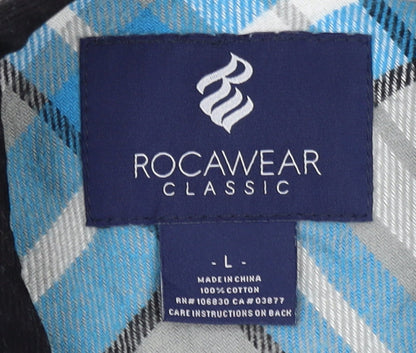 Rocawear Men's Blue Check Flannel Long Sleeve Classic Shirt Size L