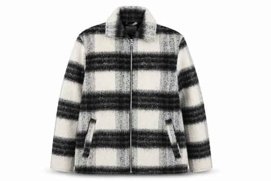 H&M Women's Grey Checked Wool Blend Zip Jacket Size L