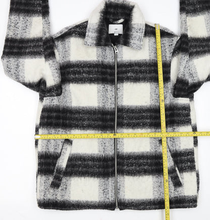 H&M Women's Grey Checked Wool Blend Zip Jacket Size L