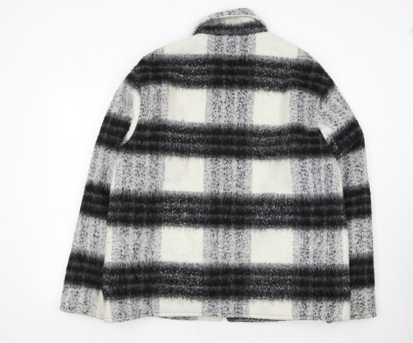 H&M Women's Grey Checked Wool Blend Zip Jacket Size L
