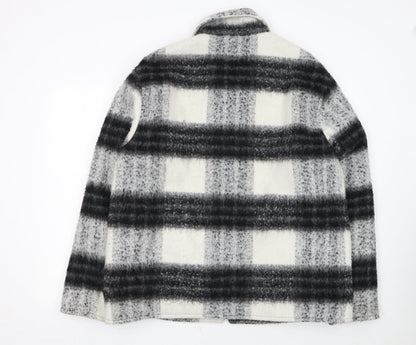H&M Women's Grey Checked Wool Blend Zip Jacket Size L