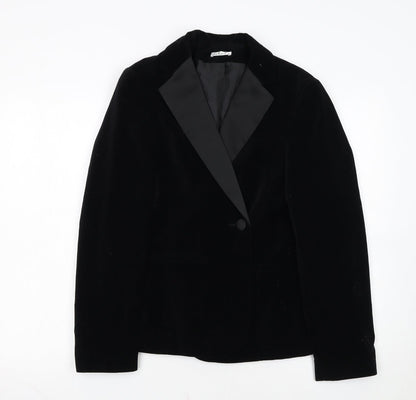 Select Womens Black Velvet Cotton Shawl Lapel Tuxedo Blazer Size 10