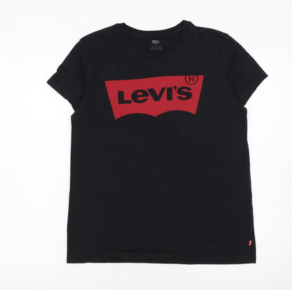 Levi's Women's Black Medium Logo Crew Neck Cotton T-Shirt