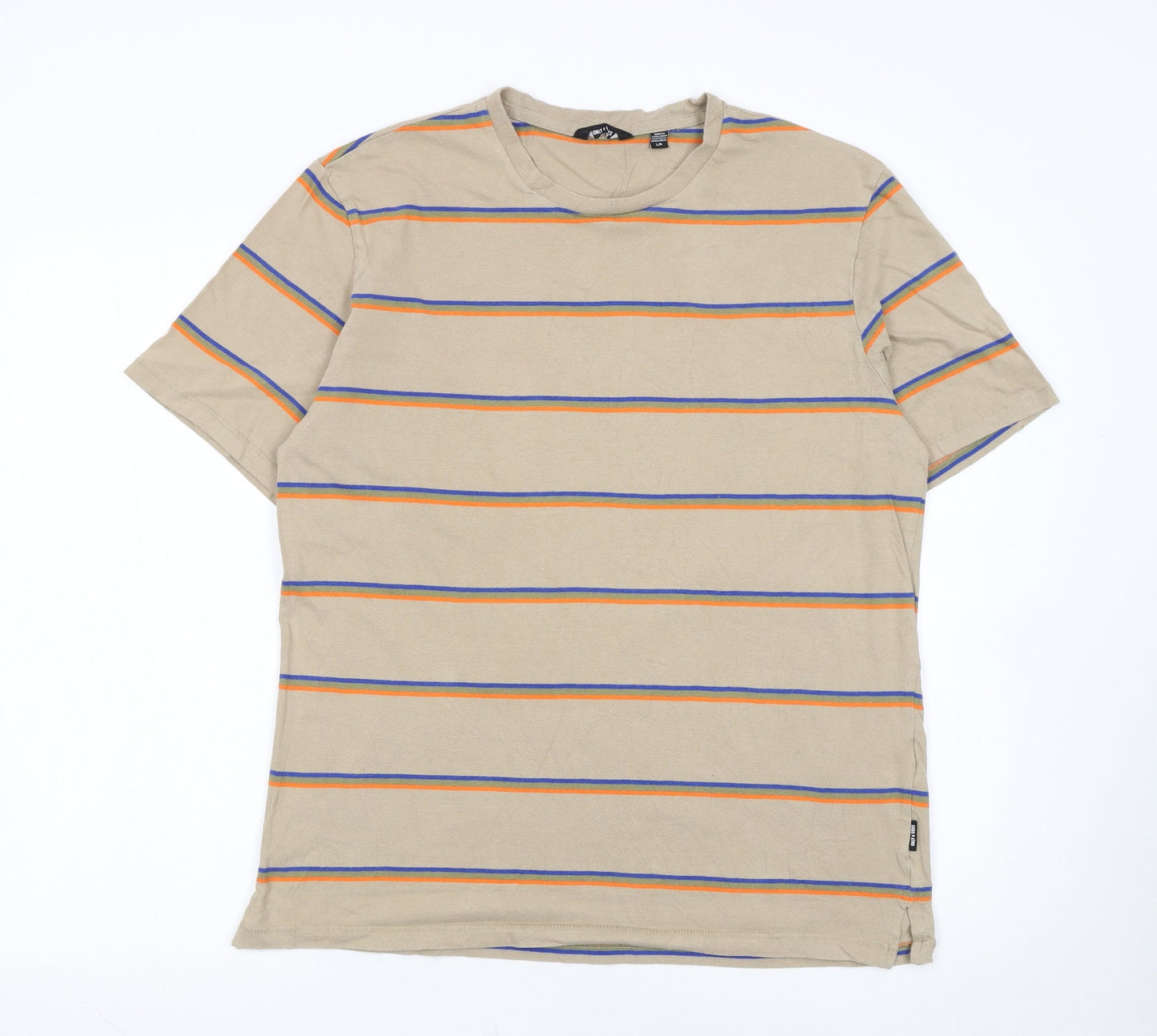 Only & Sons Men's Beige Striped Cotton T-Shirt Size L