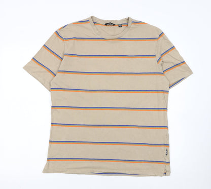 Only & Sons Men's Beige Striped Cotton T-Shirt Size L