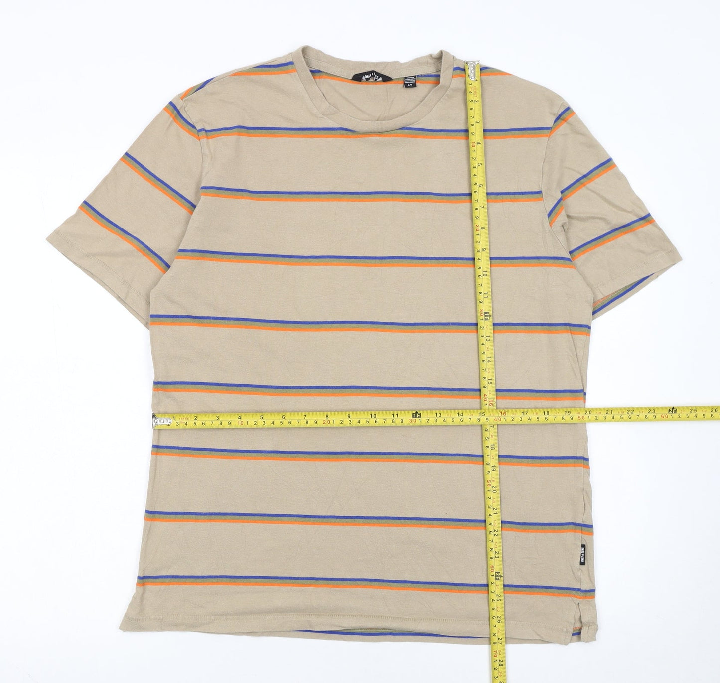 Only & Sons Men's Beige Striped Cotton T-Shirt Size L