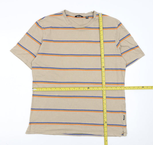Only & Sons Men's Beige Striped Cotton T-Shirt Size L