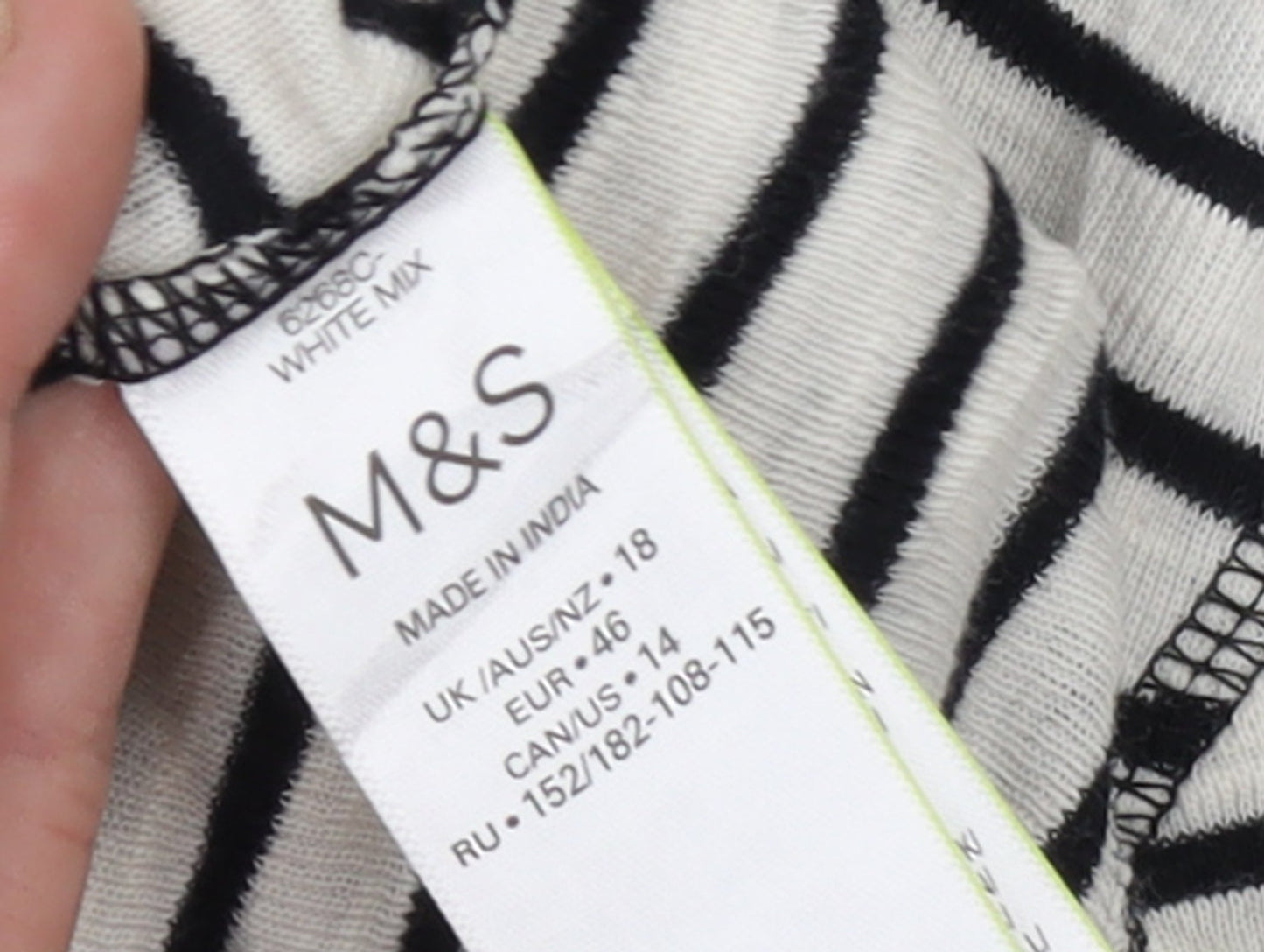 Marks and Spencer Women’s White Stripe Henley Long Sleeve Cotton T-Shirt Size 18
