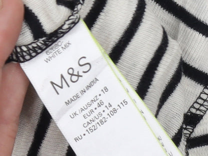Marks and Spencer Women’s White Stripe Henley Long Sleeve Cotton T-Shirt Size 18