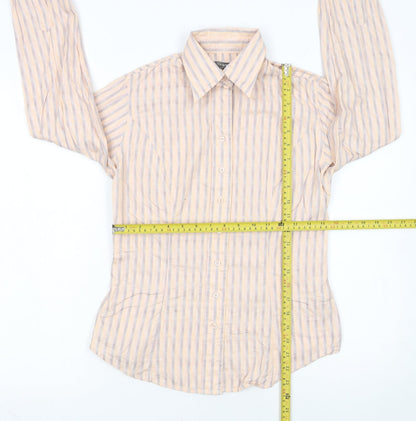 TM Lewin Women Beige Striped Cotton Long Sleeve Button-Up Shirt Size 8