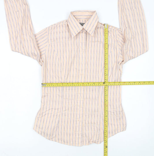 TM Lewin Women Beige Striped Cotton Long Sleeve Button-Up Shirt Size 8