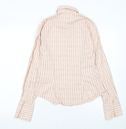 TM Lewin Women Beige Striped Cotton Long Sleeve Button-Up Shirt Size 8
