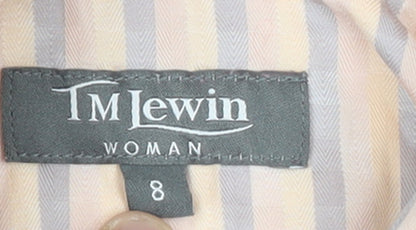 TM Lewin Women Beige Striped Cotton Long Sleeve Button-Up Shirt Size 8