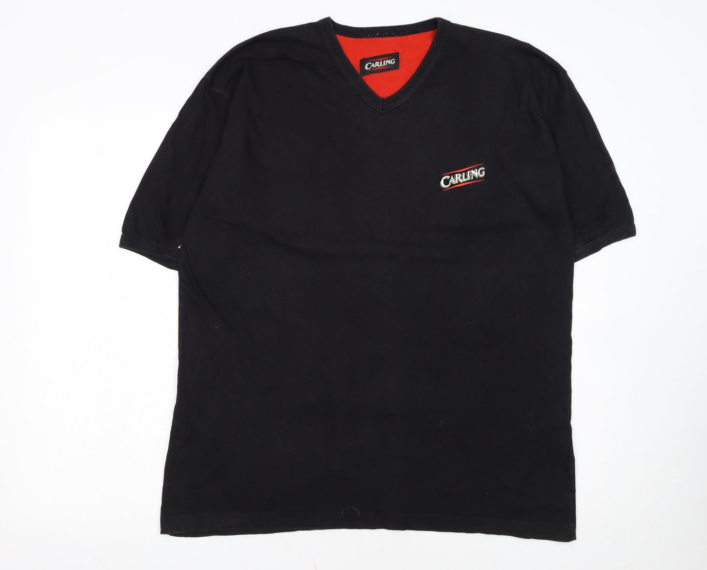 Carling Men's Black V-Neck Beer Logo Vintage T-Shirt One Size