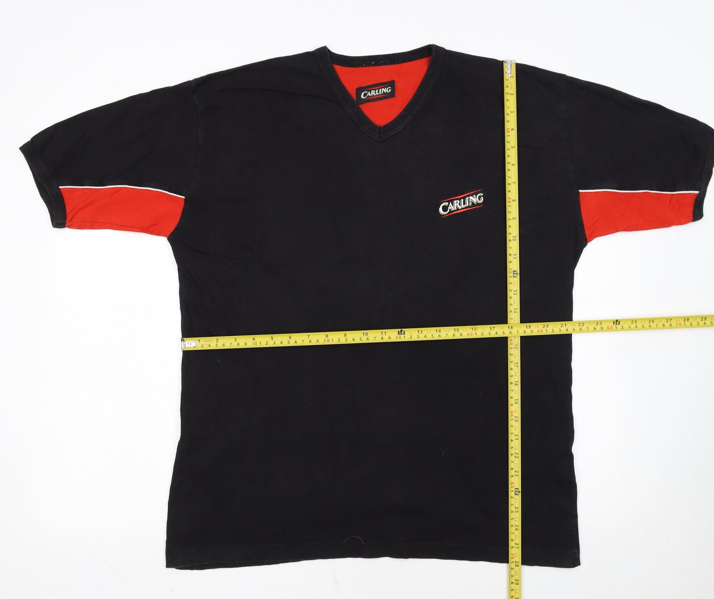 Carling Men's Black V-Neck Beer Logo Vintage T-Shirt One Size
