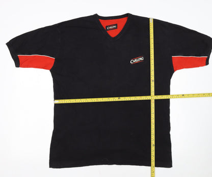Carling Men's Black V-Neck Beer Logo Vintage T-Shirt One Size