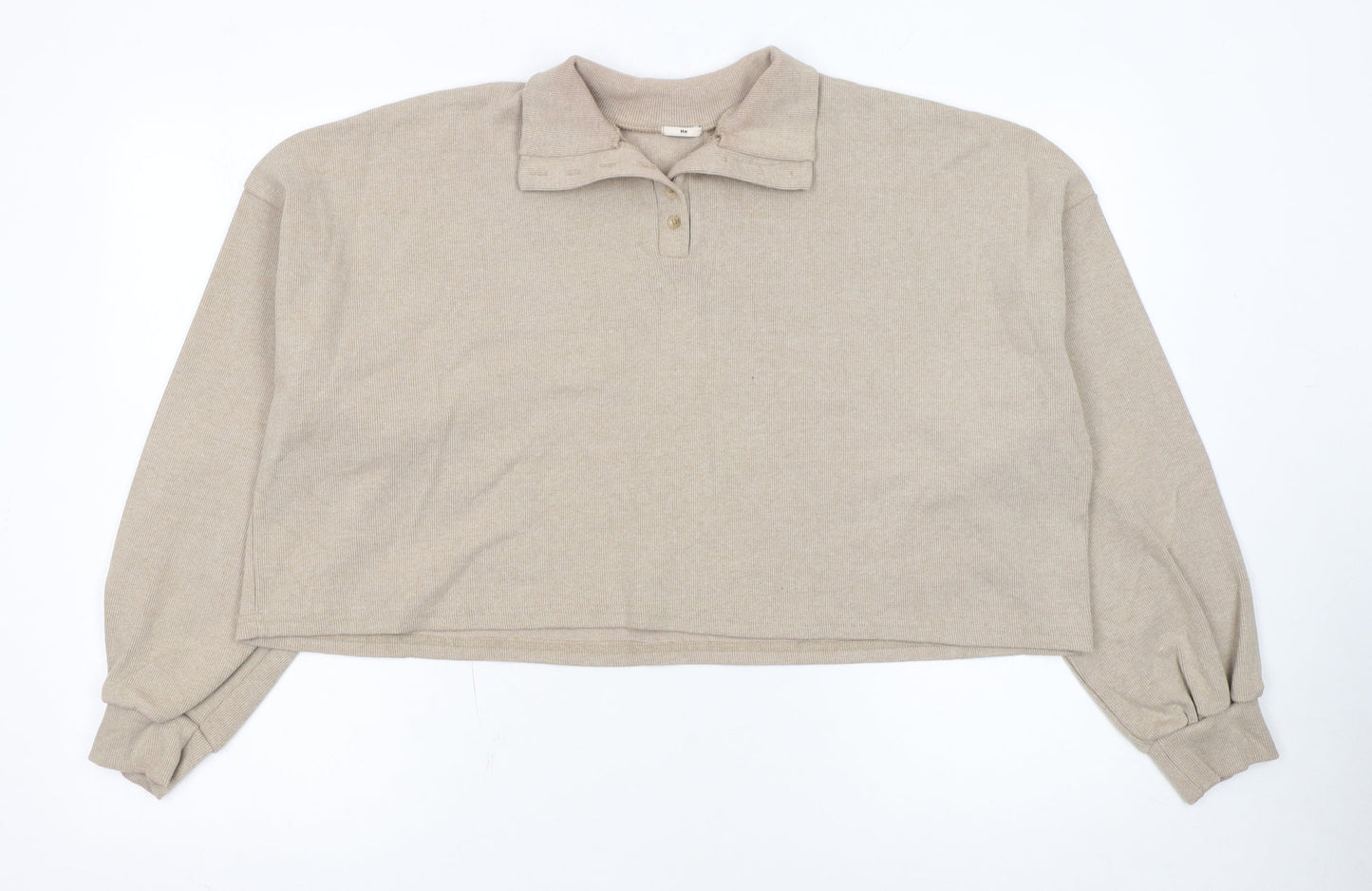 He Women Beige Small Henley Jumper Cotton Blend Long Sleeve Top
