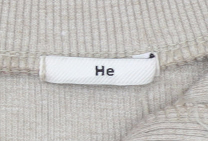 He Women Beige Small Henley Jumper Cotton Blend Long Sleeve Top