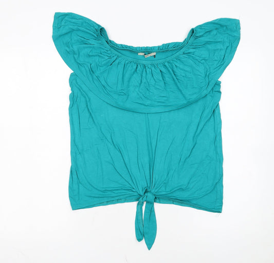 George Women’s Green Off Shoulder Tie Hem Cropped Blouse Size 12