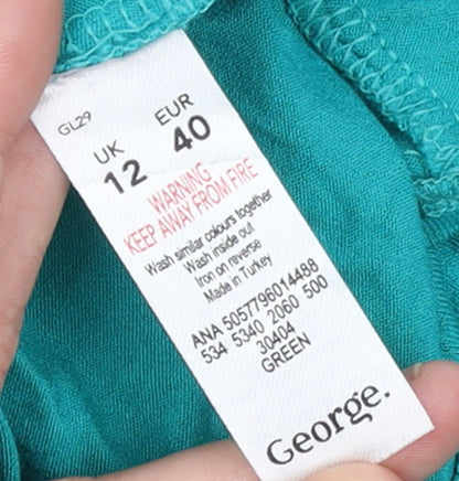 George Women’s Green Off Shoulder Tie Hem Cropped Blouse Size 12