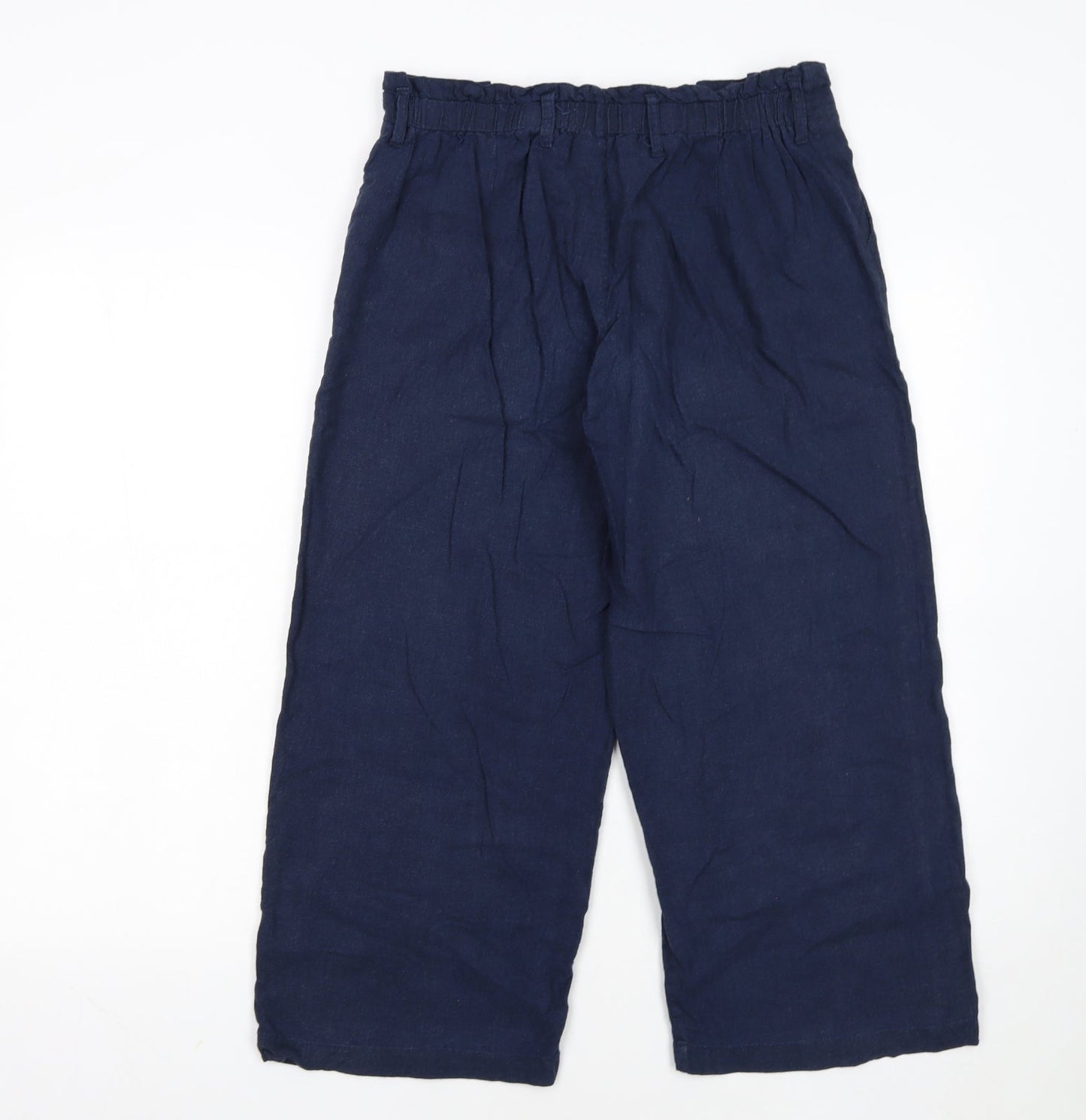 Fat Face Women's Blue Linen Cropped Wide-Leg Trousers Size 8