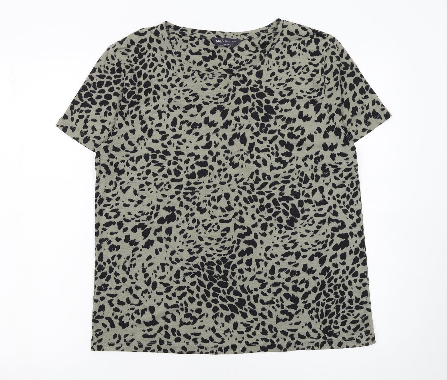 Marks and Spencer Womens Green Animal Print Cotton T-Shirt Size 10