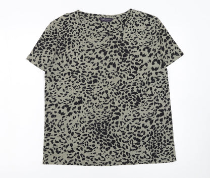 Marks and Spencer Womens Green Animal Print Cotton T-Shirt Size 10