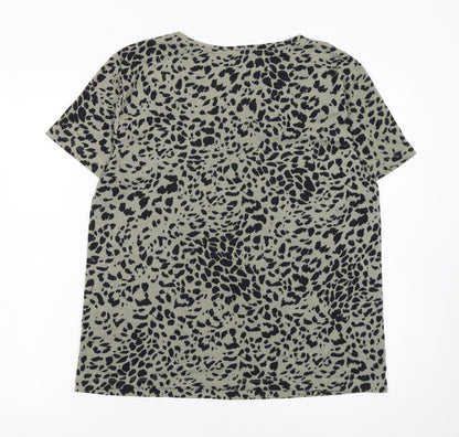 Marks and Spencer Womens Green Animal Print Cotton T-Shirt Size 10