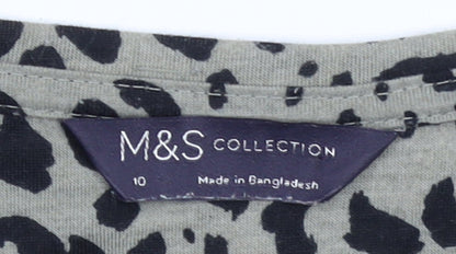 Marks and Spencer Womens Green Animal Print Cotton T-Shirt Size 10