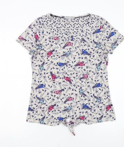 Marks and Spencer Women’s Beige Bird Print Short Sleeve Tie Hem T-Shirt UK 10