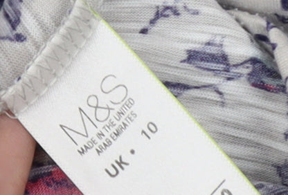 Marks and Spencer Women’s Beige Bird Print Short Sleeve Tie Hem T-Shirt UK 10