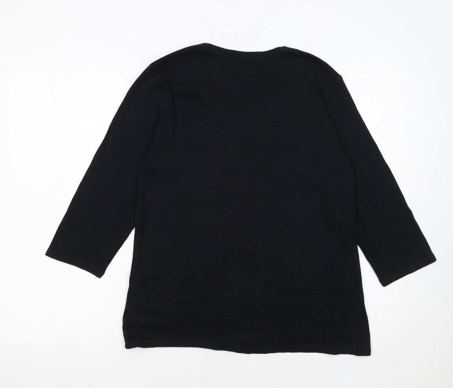 Marks and Spencer Women's Black V-Neck 3/4 Sleeve Cotton T-Shirt UK 18