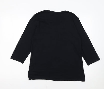 Marks and Spencer Women's Black V-Neck 3/4 Sleeve Cotton T-Shirt UK 18
