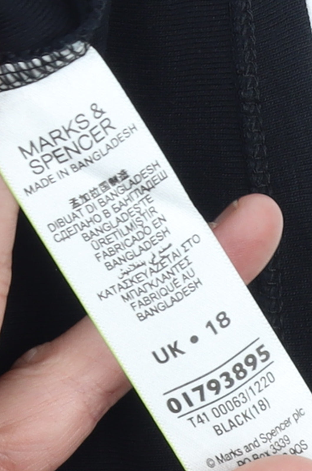 Marks and Spencer Women's Black V-Neck 3/4 Sleeve Cotton T-Shirt UK 18