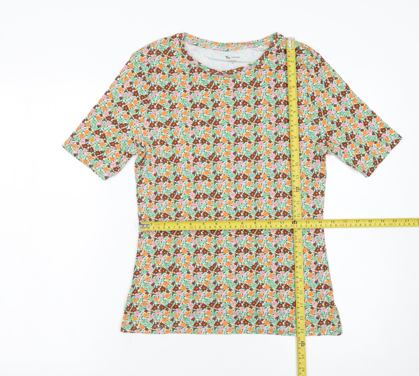 Tu Womens Multicoloured Floral Cotton Short Sleeve T-Shirt Size 12