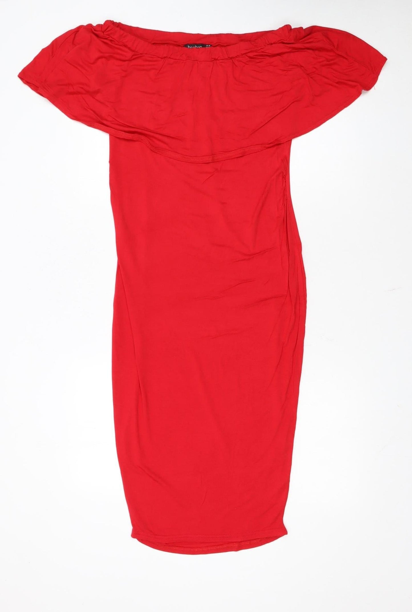 Boohoo Women's Red Off Shoulder Bodycon Dress Size 10