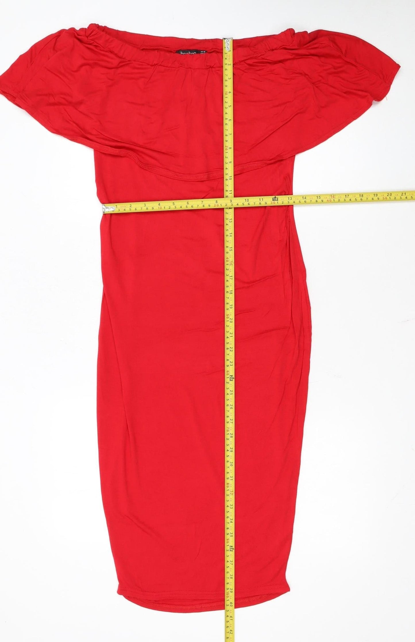 Boohoo Women's Red Off Shoulder Bodycon Dress Size 10