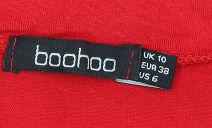 Boohoo Women's Red Off Shoulder Bodycon Dress Size 10