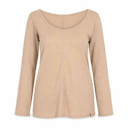 H&M Women’s Beige 3/4 Sleeve Basic Cotton Scoop Neck Top Size 12